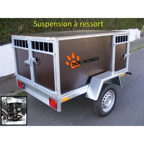 Remorque transport chien suspension à ressorts 3 boxes