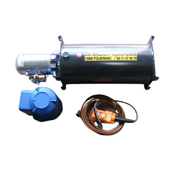 Pompe hydraulique 12v simple effet réservoir 6.5L + commande filaire /  3.1cm3 - Malbert - Remorques et Pieces