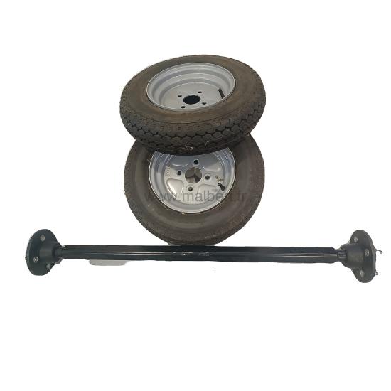 Ensemble essieu 750kg carré 40mm + 2 roue 450x10 ext 1127mm 4x198mm